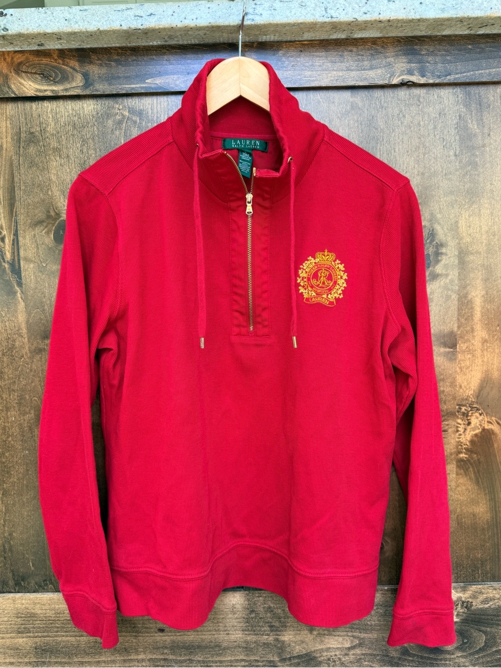 Lauren Ralph Lauren| Red Quarter Zip Pullover| Gold Crest| Women’s Large